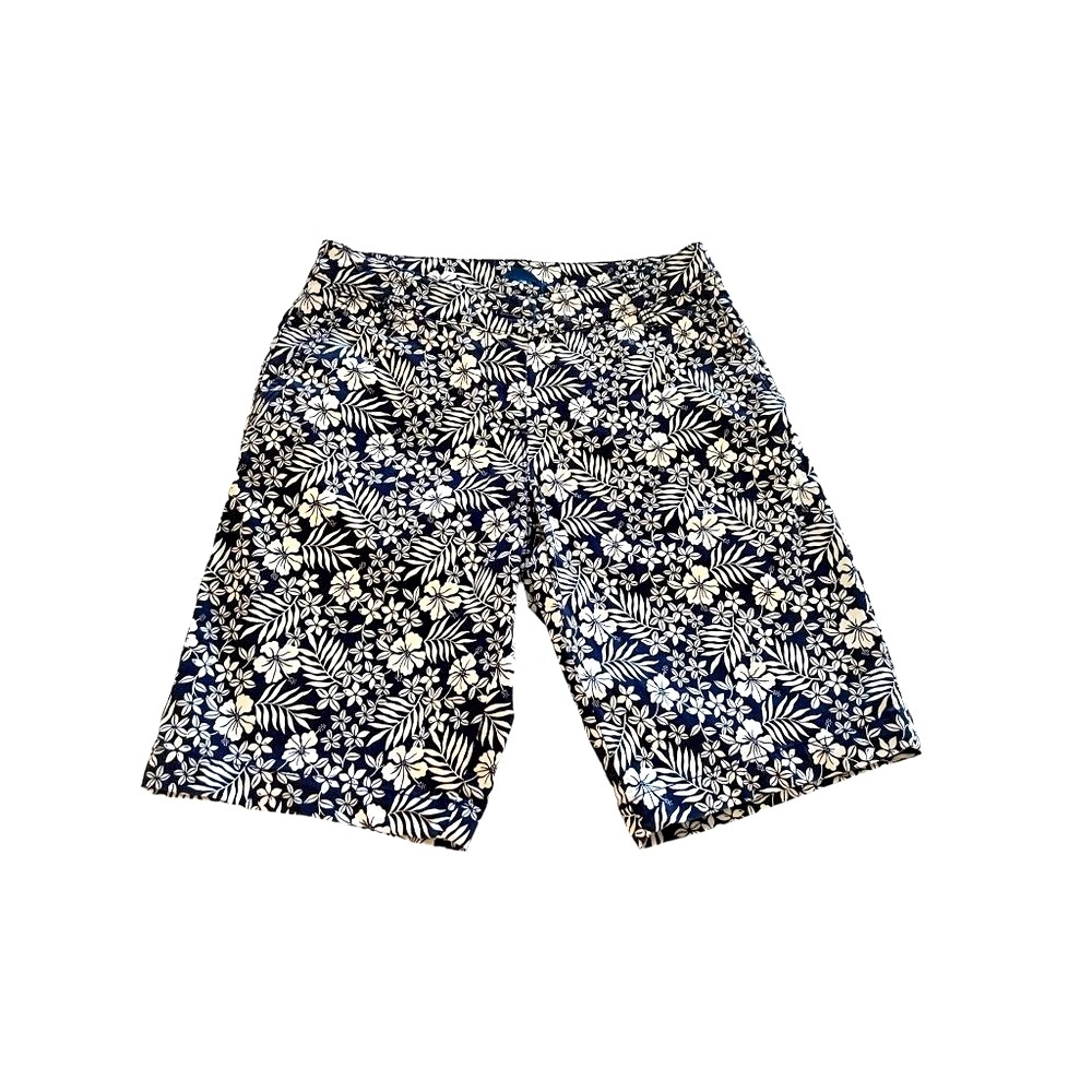 Tommy Bahama Flat Front Shorts Tropical Women’s Navy White Floral Hawaiian